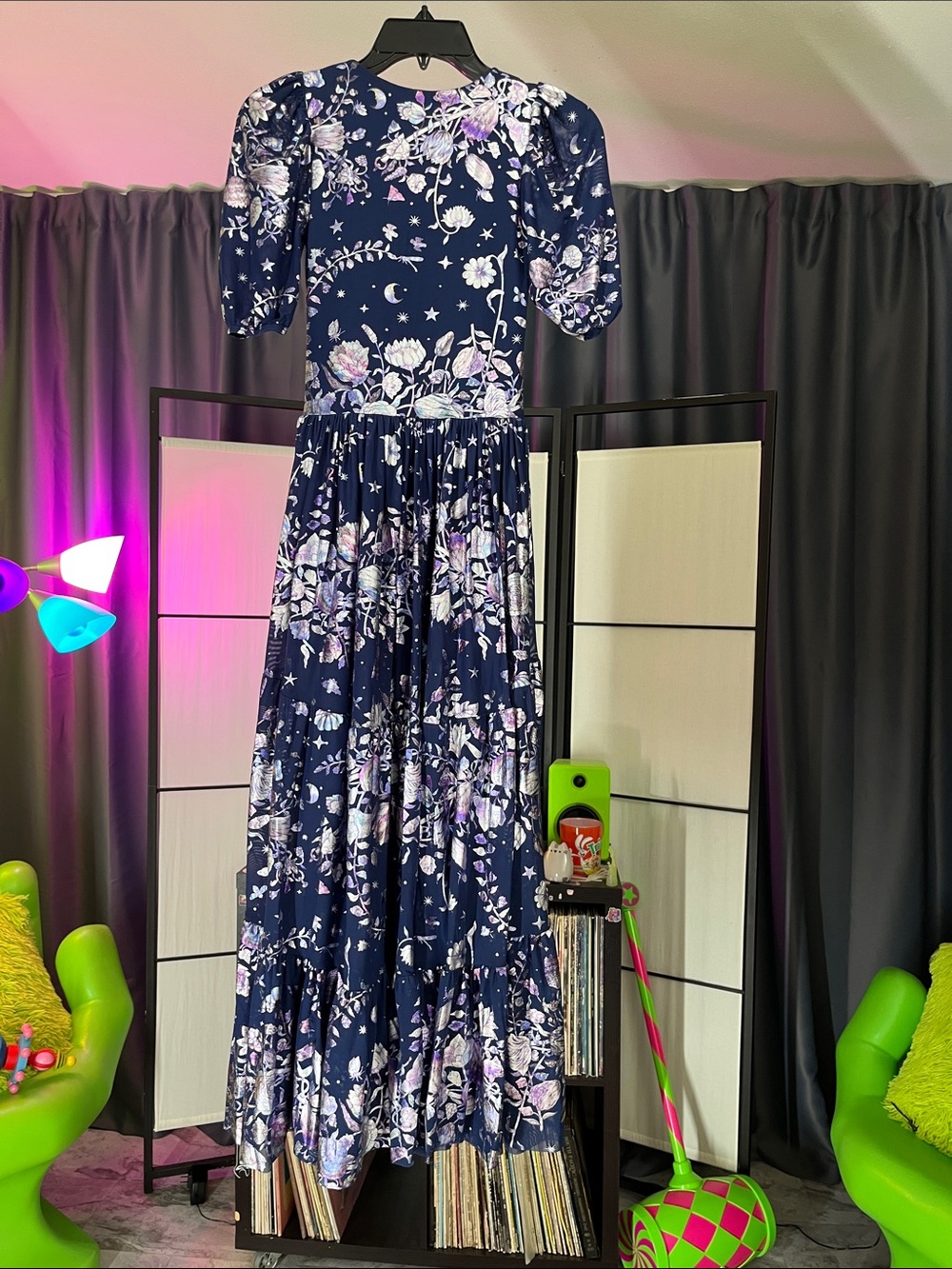 Navy Floral V-Neck Tiered Maxi Dress - Picture 2 of 11